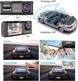 Dash Cam Auto - DVR Zwarte Doos - Verkeersveiligheid Bewaken - 3 Kanalen Opname - 2 inch Scherm - Zwart — thumbnail 2