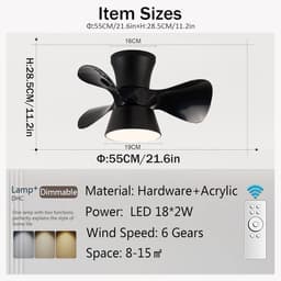 Plafondventilator met Verlichting - Ventilatorlamp Kamer - Zomer en Winter Comfort - Omkeerbare Stille DC Motor - 55 cm Diameter — thumbnail 2