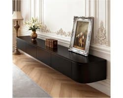 TV-Kast Zwevend - Mediaconsole Lowboard - Media Opbergen - Met Kabelkanalen - 220x24x20cm - Zwart