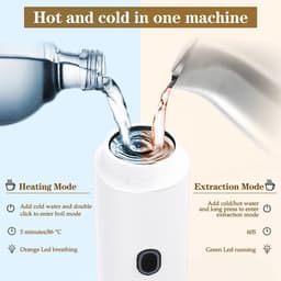 Draagbaar koffiezetapparaat - 3-in-1 elektrisch koffiezetapparaat - Mini koffiemachine - geschikt voor koffiecapsules en gemalen koffie - ondersteunt koud zetten en verwarmen - koffieliefhebbers - Wit - 1stuk — thumbnail 2