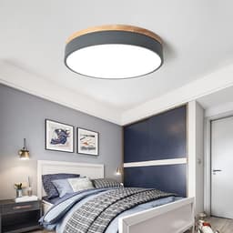 Plafondlamp Led Dimbaar Met Afstandsbediening, Moderne Ronde Plafondlampn, Creatief Rond 24W Plafond Licht 3000K-6000K Metaal en Hout, voor Slaapkamer Kinderkamer Badkamer Licht, Grijs φ40CM — thumbnail 1