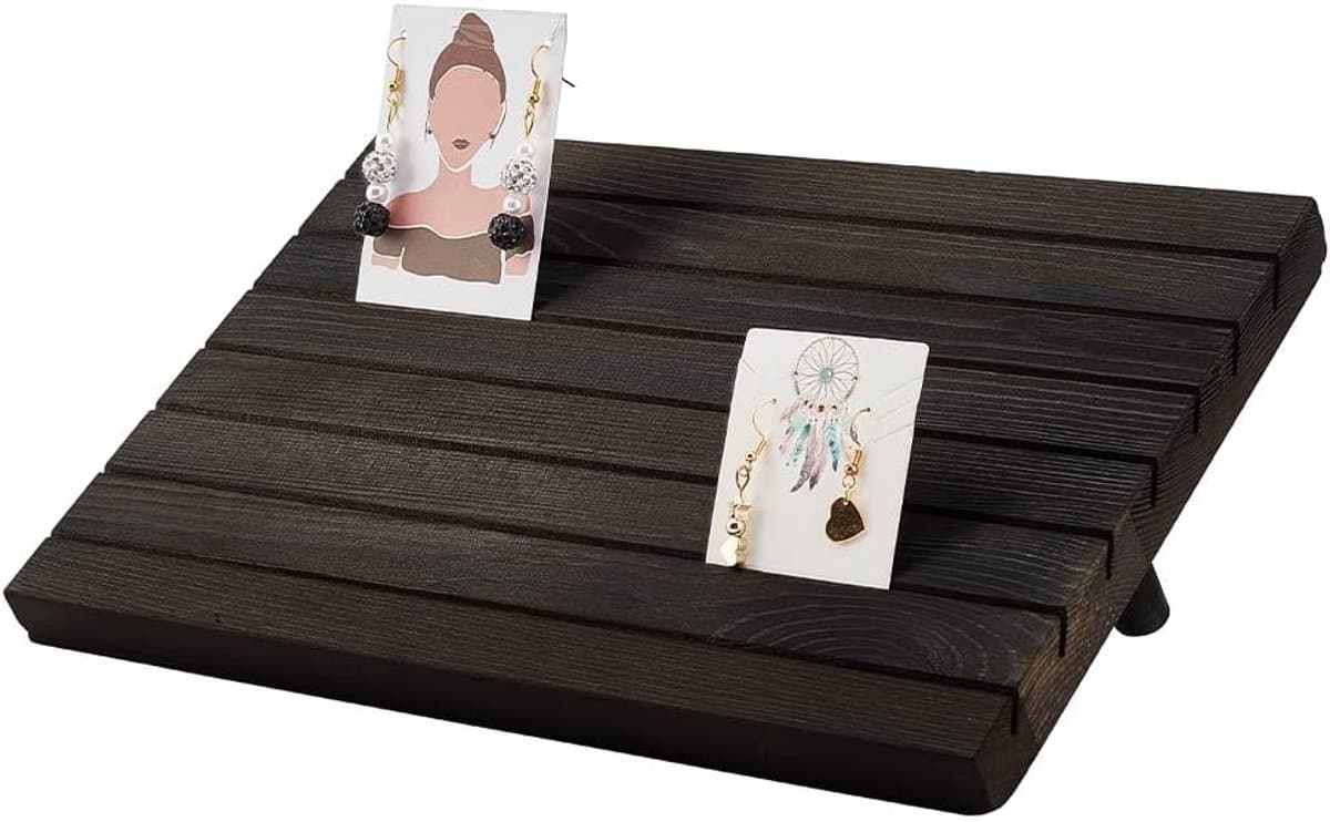 7 Slots Houten Oorbellen Display Stand, Oorbellen Kaart Houder met 2 Afneembare Pinnen, Zwart Sieraden Organizer voor Oorbellen, 29x19cm, Perfect voor Winkels en Beurzen — afbeelding 1