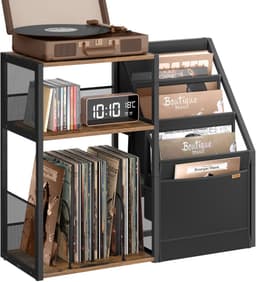 Jessi Store - Platenspeler meubel - LP kast - Vinyl opbergkast - Draaitafelstandaard - Bijzettafel - 3 lagen - 81x30x69 cm — thumbnail 1