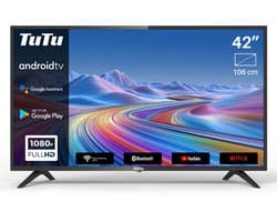 TuTu Android Smart TV - LED Full HD - 42 inch/108 cm - Voice Controle & Streaming apps - HDMI x3, USB x2, CI+ - Tripple Tuner DVB-T/T2/S/S2/C - Frameless Design - Geassembleerd in Eindhoven - TUG42FD1