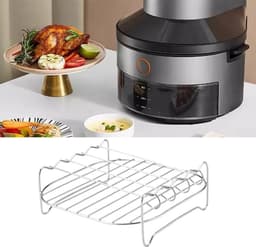 Airfryer accessoire grillrooster - Roestvrijstalen grillpan - Zilver - Dubbellaags grillrooster - Met 4 grillroosters - Airfryer rooster - Dubbellaags airfryer rooster - Dubbellaags kookroosterset — thumbnail 5