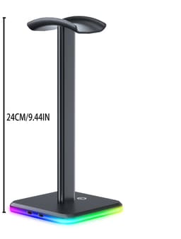 Hoofdtelefoonstandaard, houder voor over-ear gaminghoofdtelefoons, hoofdtelefoonstandaard voor internetcafés en e-sports, verlichte RGB-displaystandaard, multifunctioneel opbergrek voor hoofdtelefoons — thumbnail 4