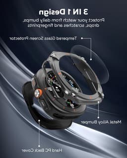 3 in 1 Metalen Hoes voor Samsung Galaxy Watch Ultra 47mm, Stalen Beschermbumper, Harde PC Achterkant en HD Gehard Glas Screen Protector, Zwart/Oranje, Duurzaam en Stijlvol — thumbnail 2
