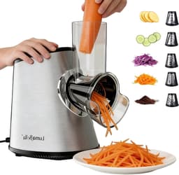 Elektrische Groentesnijder - Keukenmachine Kaasrasp - Snel Ingrediënten Snijden - 5 Professionele Messen - 800 Watt Motor - Zilver — thumbnail 1