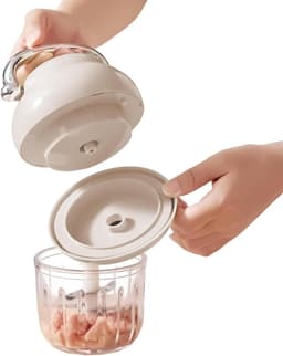 Mini Keukenmachine - Elektrische Hakker - Voedsel Bereiden - Draadloos Gemak - 350ml - Beige — thumbnail 1