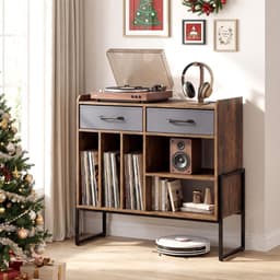 Platenspeler Meubel - LP-kast - Platenspelerkast - Draaitafelstandaard - Platenspelerstandaard - Vintage Displayplank - Bruin — thumbnail 4