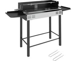 Houtskoolbarbecue BBQ-grill, verstelbaar rooster, 1 draaispit, 118 x 32 x 90 cm, Zwart + Zilver