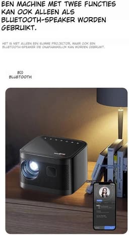 Android Beamer - Projector Thuiskantoor - Film Kijken - Automatische Focus - 1920x1080p Resolutie - Zwart — thumbnail 5