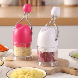 Keukenmachine Mini Chopper - Uienmolen Keukengadget - Groenten Snijden - Handslinger Bediening - 18 cm Hoog - Wit — thumbnail 2