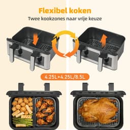 Sinaopus XXL Airfryer 9L 905A – Met Dubbele Mand – 12 Kookprogramma’s – Onafhankelijke Snelle Opwarming – Geschikt voor Gezinnen – Kijkvenster – Eenvoudig te Reinigen – Capaciteit voor 4 tot 5 Personen — thumbnail 3