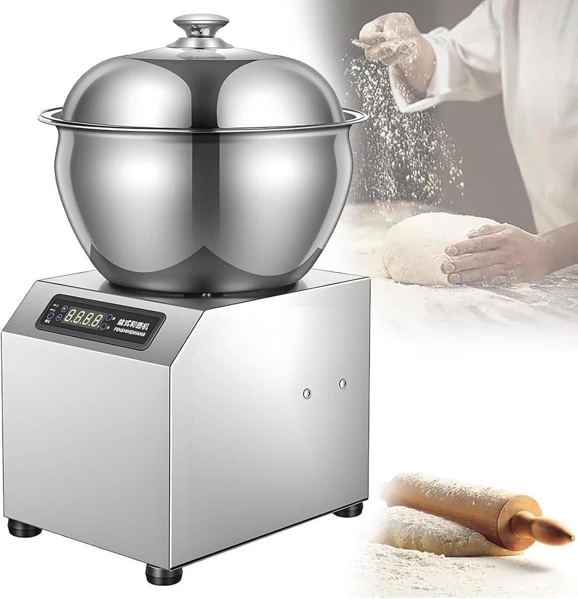 Elektrische Deegmixer - Keukenmachine Spiraal - Brood Deeg Maken - Krachtige Kneedmotor - 5 kg Capaciteit - Zilver — afbeelding 1