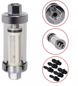 Universele aansluitingen 3/8", 1/4" en 5/16", herbruikbaar verchroomd glazen inline brandstoffilter — thumbnail 2