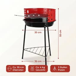 Lomera Houtskoolbarbecue - Barbecue op Poten - Staande Barbecue met Windscherm - Verstelbare Grill - Houtskool BBQ - Ronde Barbecue - Houtskoolgrill voor Tuin - Tuin Barbecue - Houtskool Barbecue - Grillrooster - BBQ — thumbnail 2