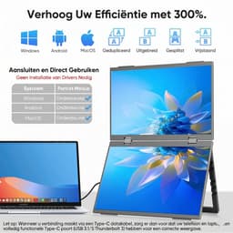 Draagbare Monitor - Folding Dual Display 15.6 Inch - Full HD 1080P - Dubbel Scherm voor Laptop & PC - Ingebouwde Stand & VESA - IPS 60Hz - USB-C & HDMI - Productivity Monitor — thumbnail 3