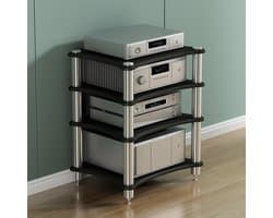 AV Media Standaard - Stereo Rek Hout - Entertainment Opbergen - Open Luchtcirculatie - 4-traps - Zwart