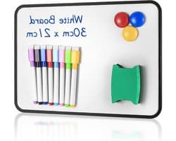 Dubbelzijdig magnetisch whiteboard A4 formaat, droog uitwisbaar met stiften en gum, 30 x 21 cm, ideaal voor thuis en op kantoor