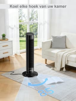 YASHE Torenventilator 76 cm - Stille ventilator zonder bladen vanaf 28 dB - 85 graden oscillatie - Afstandsbediening - 3 snelheden - 15-uurs timer - Zwart — thumbnail 5