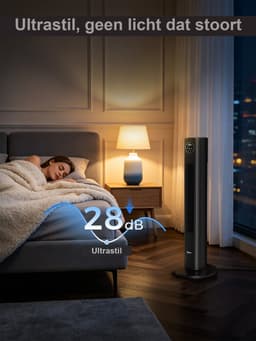 YASHE Torenventilator 90 cm - Stille ventilator zonder bladen vanaf 28 dB - 85 graden oscillatie - Afstandsbediening - 3 snelheden - 15-uurs timer - Zwart — thumbnail 5
