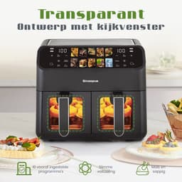 Dubbele Airfryer XXL 9L 901A- Digitale Airfryer 2×4.5L - 2000W - 10 Programma’s - Smart Finish & Match Cook - 80–200°C Instelbaar - Makkelijk te Reinigen – Capaciteit voor 5 Personen — thumbnail 4