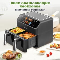 Digitale Airfryer XL 8L Sinaopus 901 – Heteluchtfriteuse met Dubbele Mand en DualMand Onafhankelijke Snelle Opwarming – Voor Gezinnen – 10 Programma’s – Kijkvenster – Makkelijk te Reinigen – Capaciteit voor 5 Personen — thumbnail 3