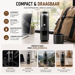 Gloovon® Draagbare Koffiemaker - Espresso Machine Draadloos & Oplaadbaar - Met Heetwaterfunctie - Capsules & Gemalen Koffie - Zwart — thumbnail 2