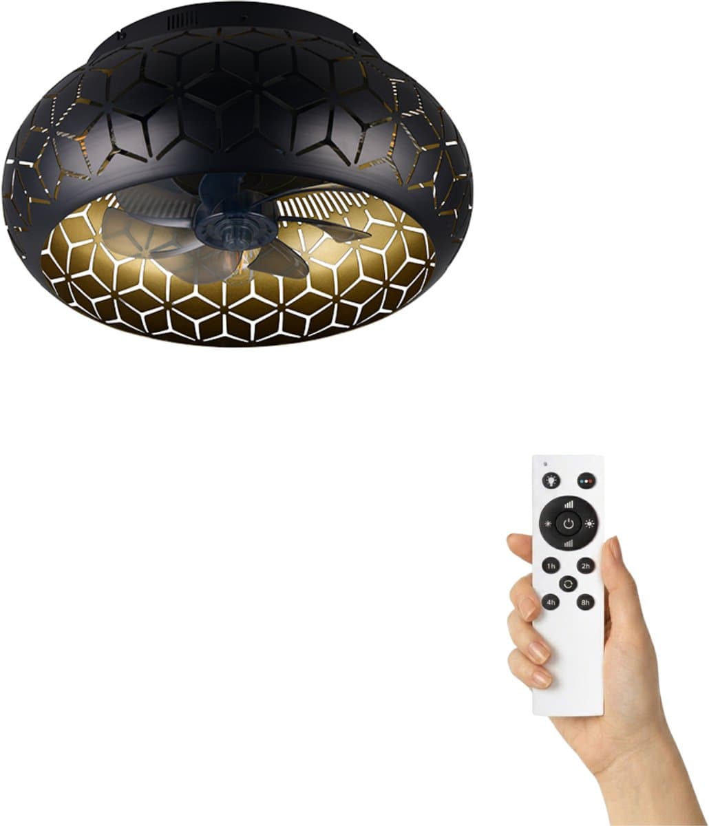 Fantiluxe - Kasper - Plafondventilator met verlichting - Zwart Goud - Ø50cm - Afstandsbediening - Met lamp - Plafond ventilator - Slaapkamer — afbeelding 1