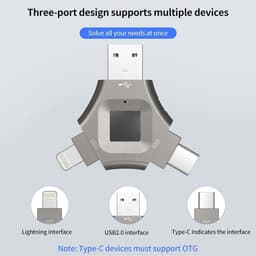 Vingerafdruk U-schijf - Dubbele Interface - Veilige Data Opslag - 64 Vingerafdrukken Mogelijk - 512 GB - Zilver — thumbnail 3