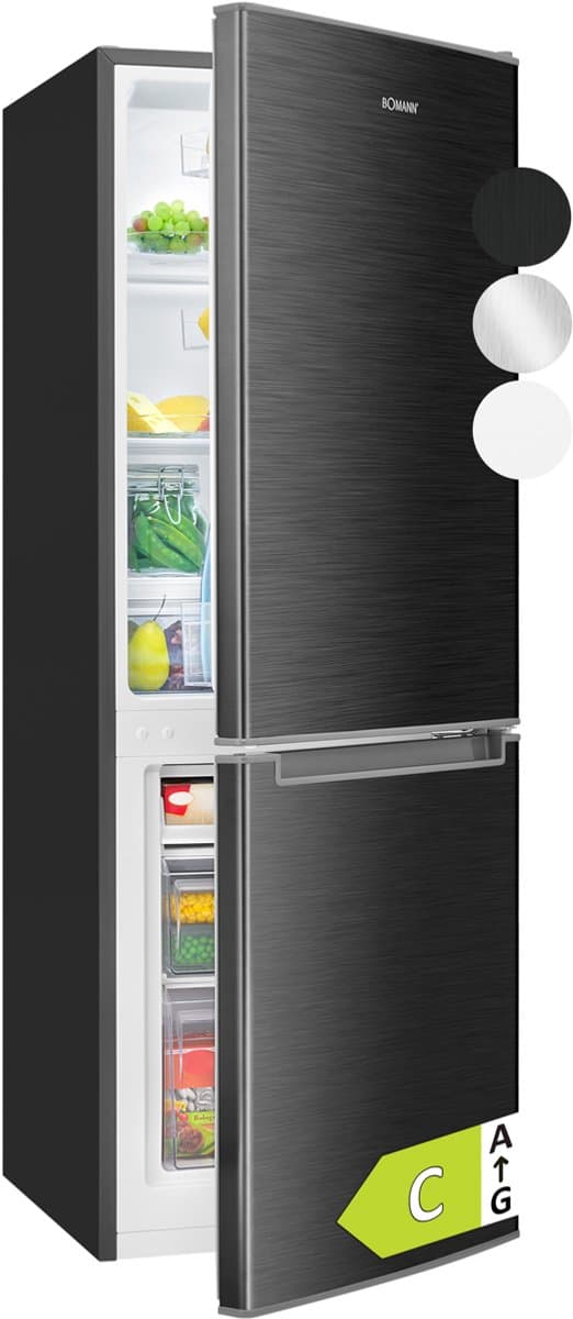 Bomann KG 7359 – Koel- vriescombinatie – 173 Liter – 143 cm hoog – Dark Inox Look - Energiezuinig klasse C — afbeelding 1