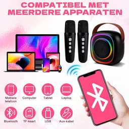 Dreamhigh® Karaoke Set voor Kinderen - Met 2 Draadloze Microfoons - Draagbare Bluetooth - Karaoke Met Ledverlichting en Stemeffecten - Karaokespellen voor Kinderen en Volwassenen - Hifi Mini - Karaokemicrofoon — thumbnail 5