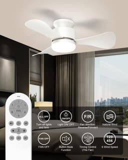 Plafondventilator met - Licht en Afstandsbediening - Comfort Verhogend - Stille DC Motor - 28 Inch - Wit — thumbnail 1