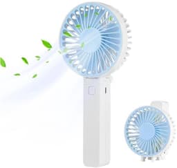 Handventilator - Draagbare Ventilator - Mini Ventilator - USB Oplaadbaar - 3 Standen - Draadloze Tafelventilator - Voor Thuis, Kantoor, Buiten En Reizen - Wit / Blauw — thumbnail 1