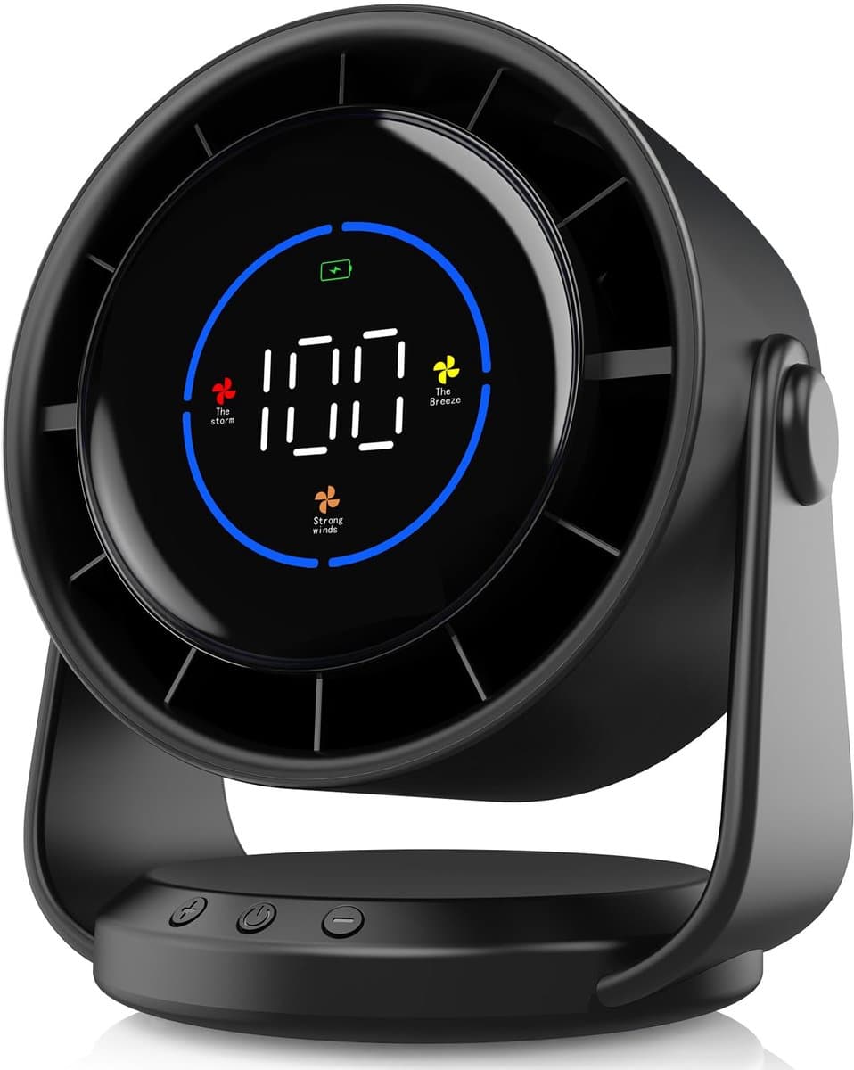 Ventilator-Tafelventilator-Met Digitaal Display - 100 Snelheden -Verstelbare hoek -Geluidsarme-Oplaadbaar - Ontworpen voor Thuis, Kantoor en Reizen — afbeelding 1
