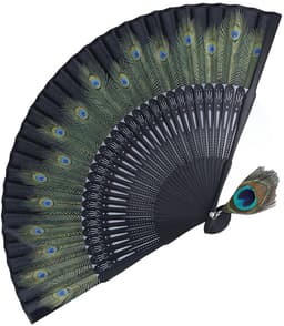 Dailygoods - Dailygoody - Bamboeventilator - Opvouwbare ventilator - Elegant design - Pauwenpatroon - Draagbaar voor dansvoorstellingen - Herbruikbaar — thumbnail 1
