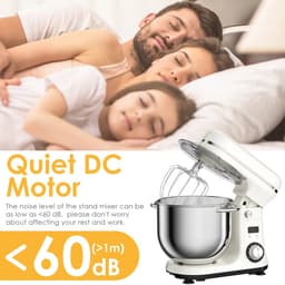 LUMÈ STORE Keukenmachine 6L – Keukenmixer 1200W – 6 Snelheden + Pulse – RVS Mengkom – Deeghaak, Garde & Klopper – Stil – Wit — thumbnail 3