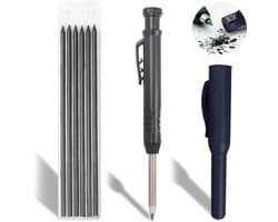 Diepe gaten markers potlood met 6 navullingen - Robuuste timmermanspotloden met geïntegreerde slijper - Mechanisch drukpotlood - Stevige boorgat marker voor bouwplaats