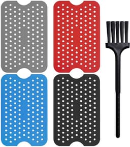 4 stuks siliconen friteuse matten met 1 borstel airfryer accessoires toren airfryer inserts friteuse matten airfryer matten airfryer oven (zwart, rood, blauw, grijs) — thumbnail 1