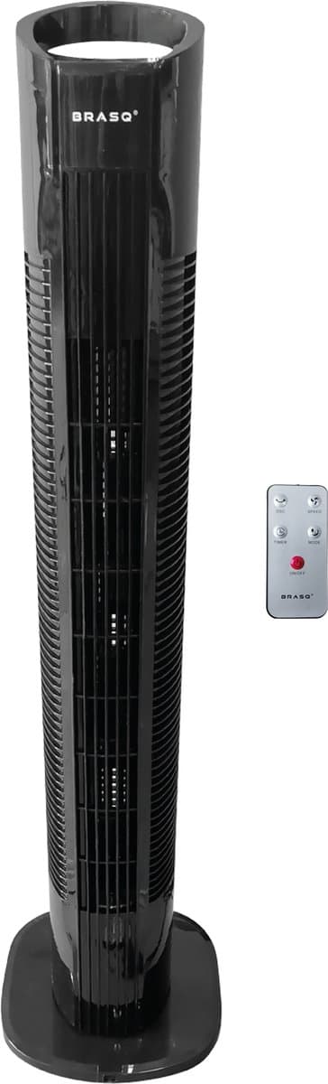 BRASQ Torenventilator F500 – 80 cm Hoog – Zwart – Stil – Met Afstandsbediening – Timer & Slaapmodus – Staande Ventilator – 50W – Voor Slaapkamer & Kantoor — afbeelding 1