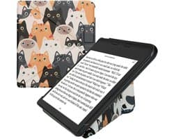 kwmobile e-reader hoesje geschikt voor Kobo Libra Colour hoes - Ereader flip case met standaard - E reader cover van kunstleer - In oranje / zwart / wit