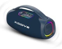 Xssive Bluetooth Speaker met Bass Boost - Grote Speakers Box - Partyspeaker - IPX5 Waterdicht - Draaghendel - Blauw