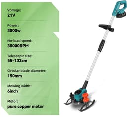 Handmaaier - Grasmaaier - Grastrimmer - Grasschaar - Grasmachine - 3000W - 6-Inch - Elektrische/Accu - Grastrimmer met 90° Verstelbare Kop – Tuingereedschap voor Precisiewerk - 21V/18V Compatibel - Inclusief 2x Accu — thumbnail 2