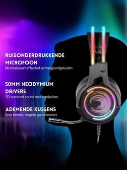 StayPowered Gaming Headset - Meeslepende 7.1 Surround Sound - Noise-Cancelling Microfoon - LED-Verlichting - Comfortabel Verstelbaar Design - Geschikt voor PC, PS4 & Laptop - Ideaal voor Lange Gaming Sessies - Zwart - Levering Sneller dan Aangegeven! — thumbnail 4