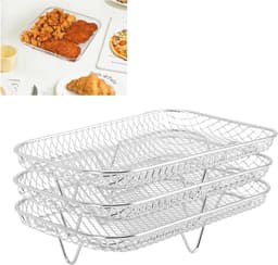 3 delige - kookrek - grillrek - Geschikt voor Airfryer Rek - Dehydratorrek voor airfryer ove - gelaagde dehydrator rekken - stapelbaar - meerlagig roestvrijstalen droogrek - rechthoekig - RVS - zilver - 19*13*9 cm — thumbnail 1