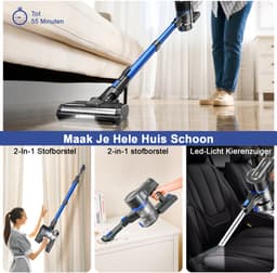 Grenintol 6-in-1 Steelstofzuiger Draadloos – Steelstofzuiger – 60.000 Pa – 2500 mAh Accu – Draadloze Stofzuiger - Accu tot 60 Minuten – Stofzuiger zonder Zak 1,2 L Stofbak – Stofzuiger Draadloos met LED Licht – Voor Tapijten en Harde Vloer – Blauw — thumbnail 4