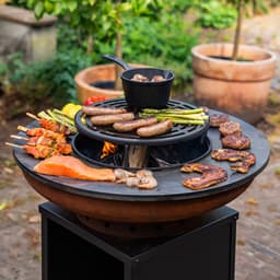 RJRoyal Living Plancha grill BBQ Camarada corten grillring met en houtopslag vuurschaal buitenkeuken grillring cortenstaal Barbecue — thumbnail 3