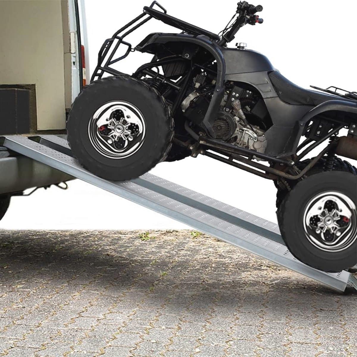 Oprijplaten voor Voertuigen - 400 kg Belastbaar Staal met Antislip, Hellingen voor Aanhanger, Motorfiets en Grasmaaier - Set van 2 — afbeelding 1