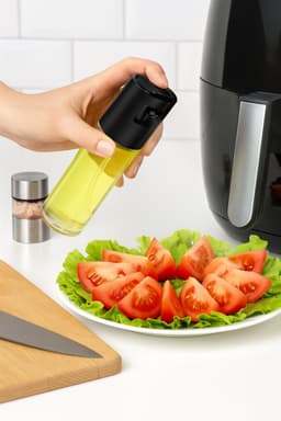 Set van 2 - Oliespray & Azijnverstuiver – RVS & Glas – 18 cm – Salade of Airfryer — thumbnail 2